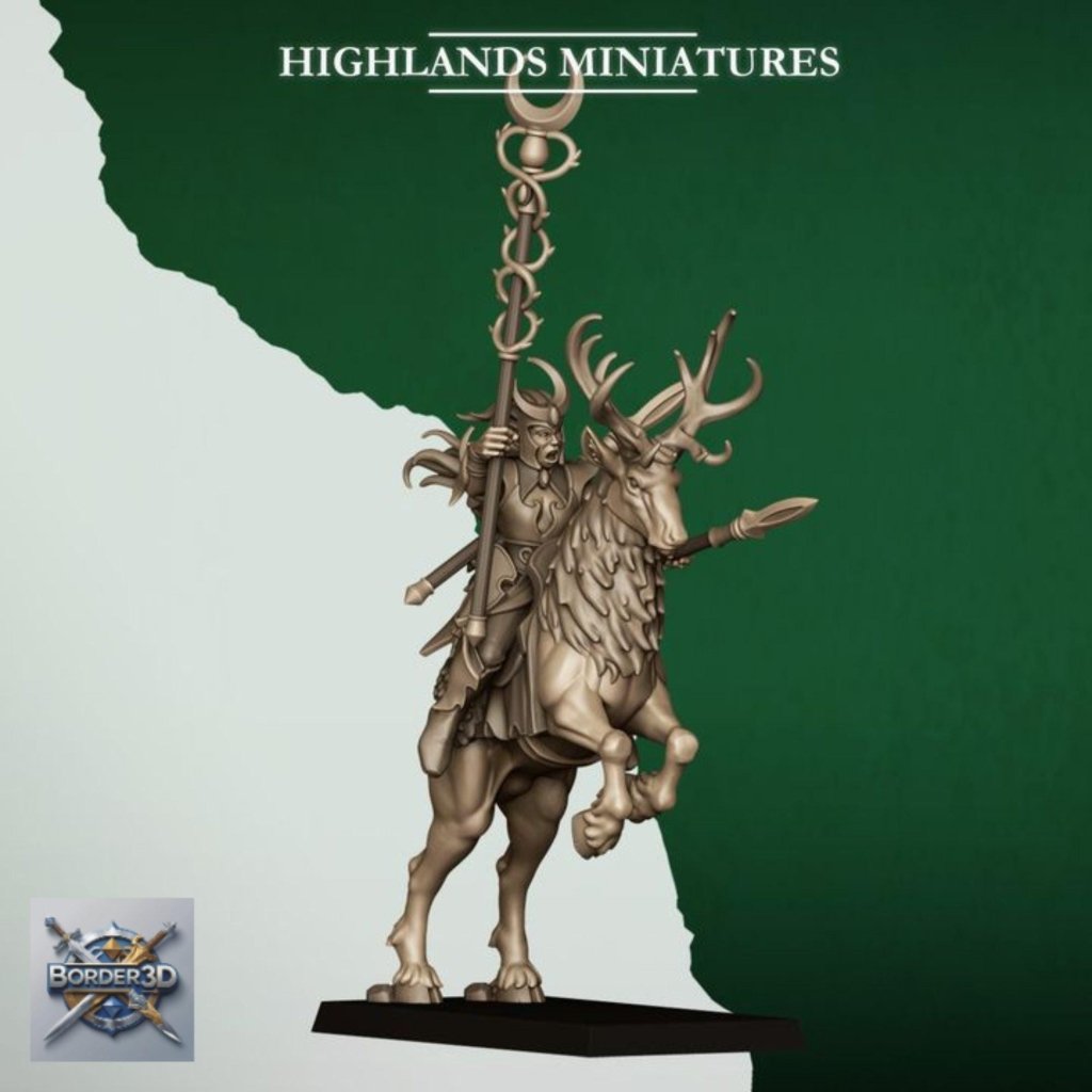 Elf Deer Cavalry | 32mm Resin Moonlight Sisters Stag Riders | 3D Printed Unpainted Highlands Miniatures - Border3d