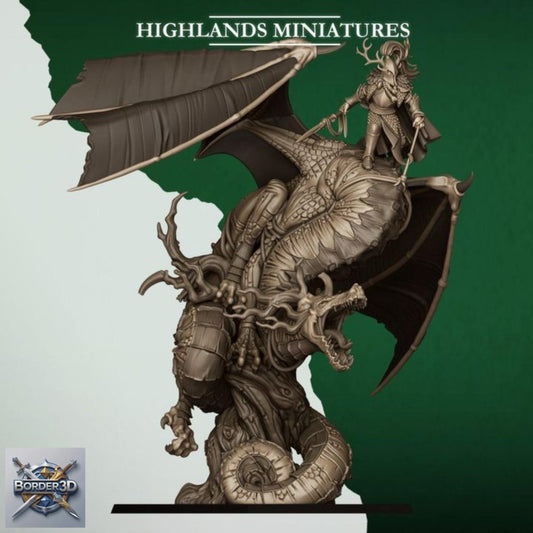 Feral Elf Prince Dragon Rider Miniature | Highlands Miniatures Resin Wargame Model - Border3d