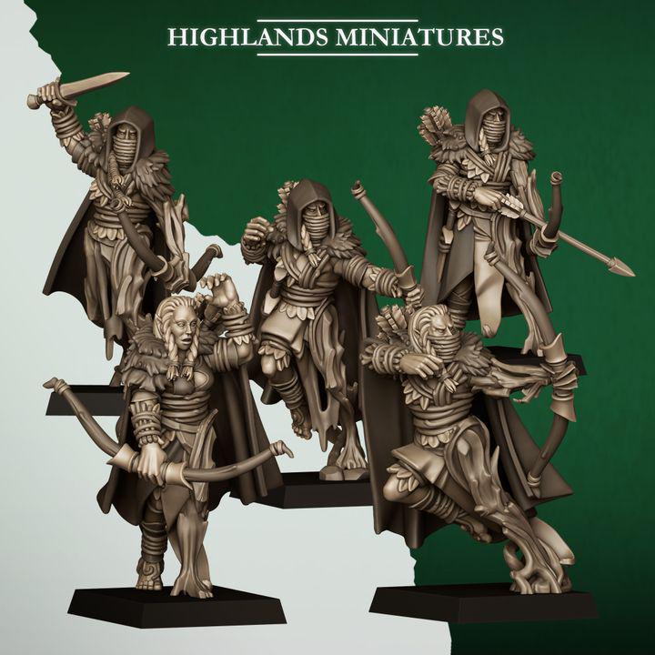 Feral Scouts Miniatures | Feral Elf Skirmishers Forest Sentinels 28mm 32mm 3D Printed DnD RPG Wargaming | Highlands Miniatures - Border3d