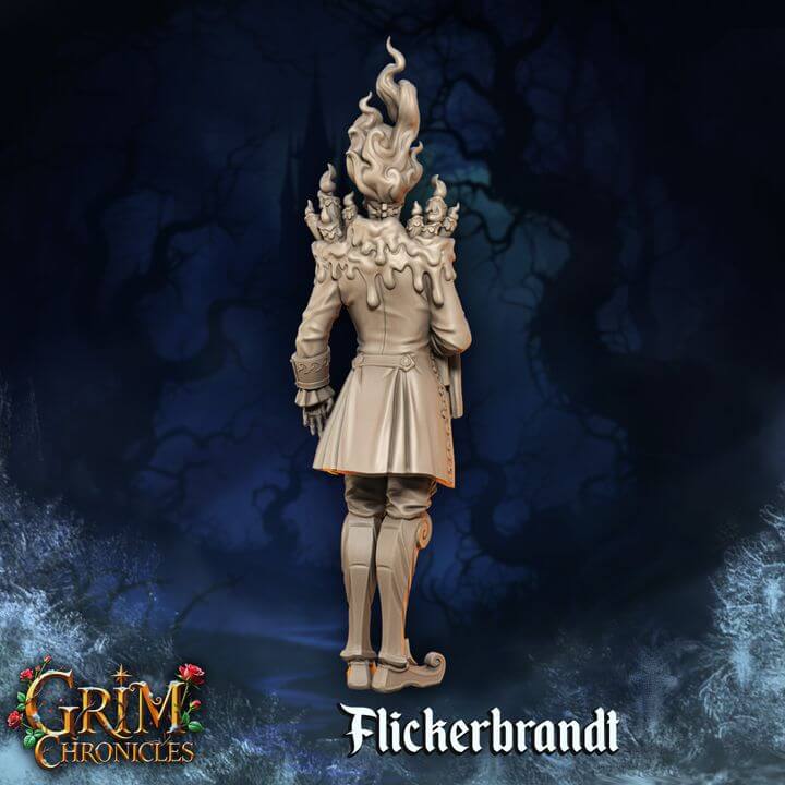 Flickerbrandt Grim Chronicles detailed character miniature side angle Border3D LLC