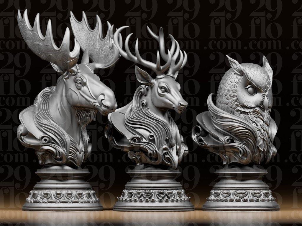 Forest Animals Chess Set | 3D Printed Resin Wildlife Pieces (32-Piece Collector Game) - Border3d