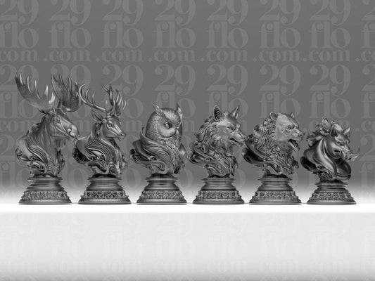 Forest Animals Chess Set | 3D Printed Resin Wildlife Pieces (32-Piece Collector Game) - Border3d