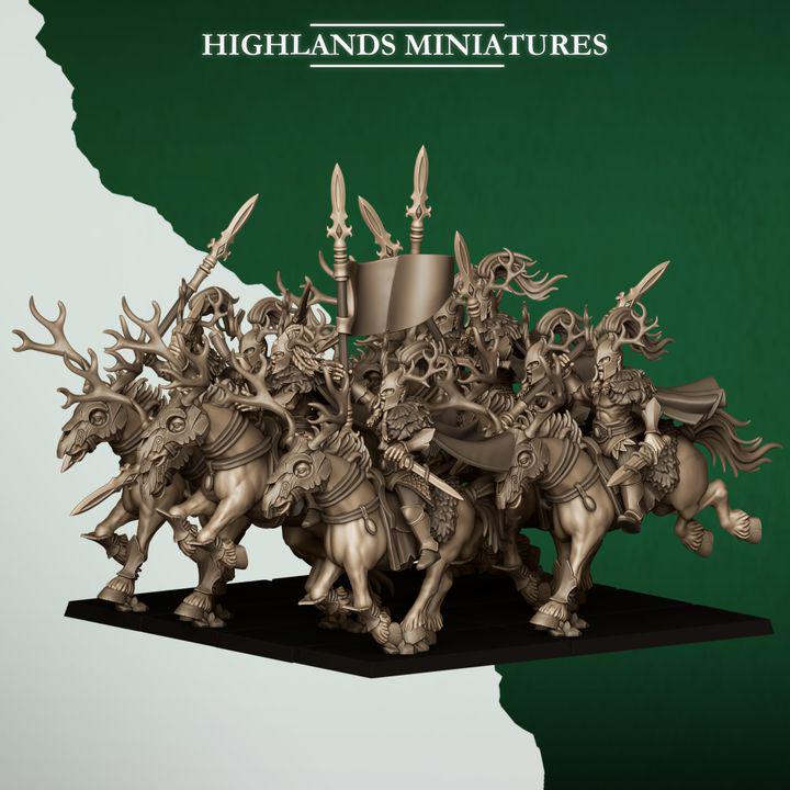 Forest Riders Cavalry Miniatures | Feral Elves Heavy Cavalry 28mm 32mm 3D Printed DnD RPG Wargaming | Highlands Miniatures - Border3d