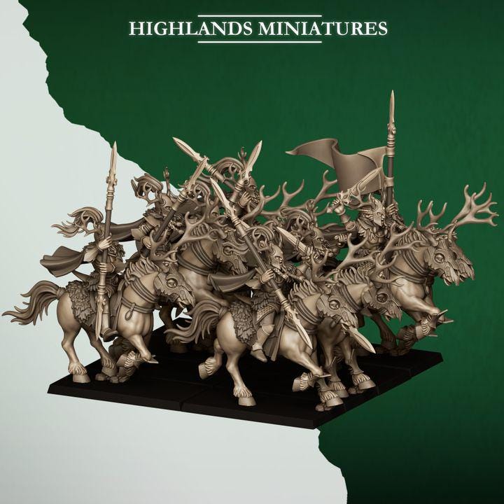 Forest Riders Cavalry Miniatures | Feral Elves Heavy Cavalry 28mm 32mm 3D Printed DnD RPG Wargaming | Highlands Miniatures - Border3d