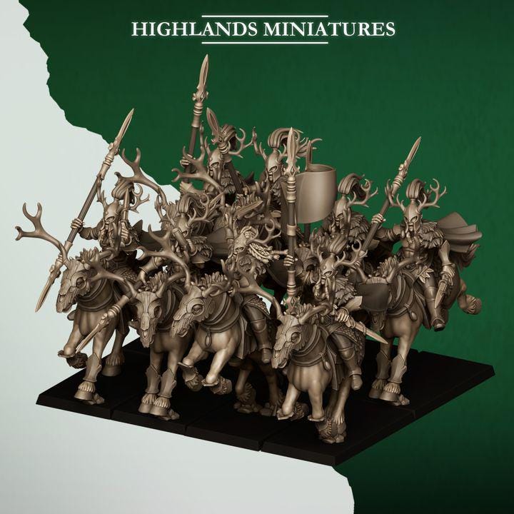 Forest Riders Cavalry Miniatures | Feral Elves Heavy Cavalry 28mm 32mm 3D Printed DnD RPG Wargaming | Highlands Miniatures - Border3d