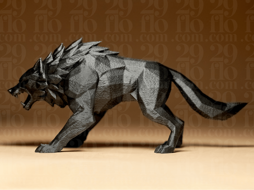 Geometric Wolf Figurine – 3D Printed Sculpture - Border3d