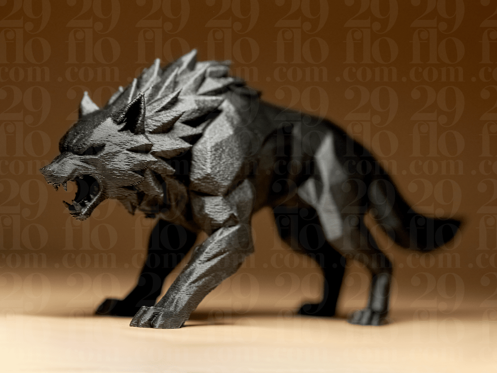 Geometric Wolf Figurine – 3D Printed Sculpture - Border3d