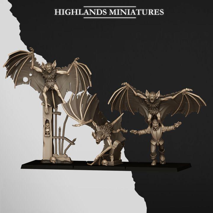 Giant Bats Miniatures | Spectres of Transilvanya Undead Vampire Crypt Bat Set 28mm 32mm 3D Printed DnD RPG | Highlands Minis - Border3d