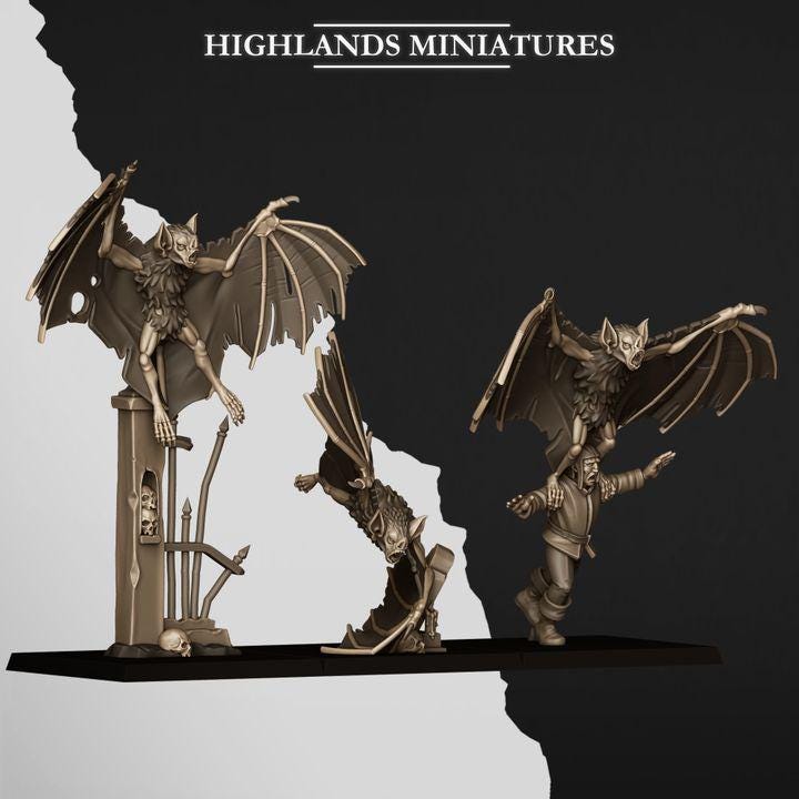 Giant Bats Miniatures | Spectres of Transilvanya Undead Vampire Crypt Bat Set 28mm 32mm 3D Printed DnD RPG | Highlands Minis - Border3d