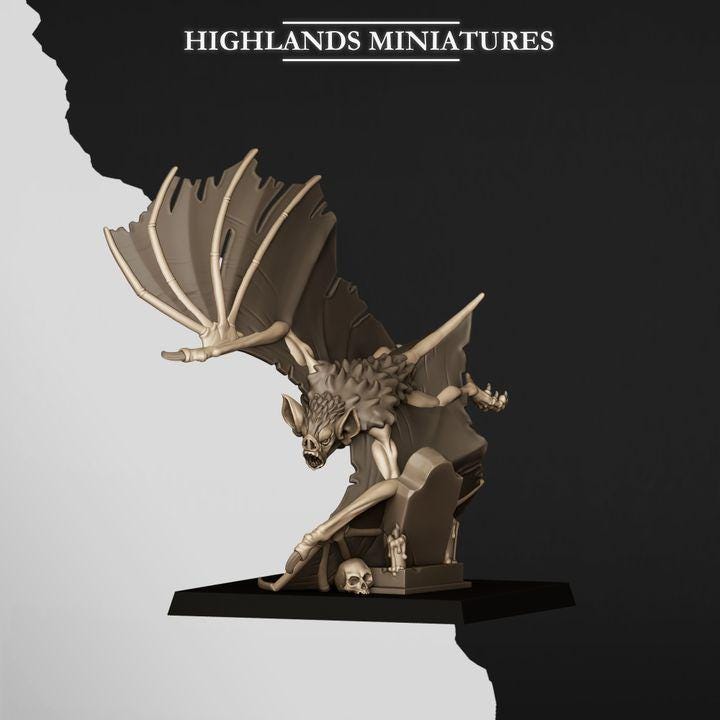 Giant Bats Miniatures | Spectres of Transilvanya Undead Vampire Crypt Bat Set 28mm 32mm 3D Printed DnD RPG | Highlands Minis - Border3d