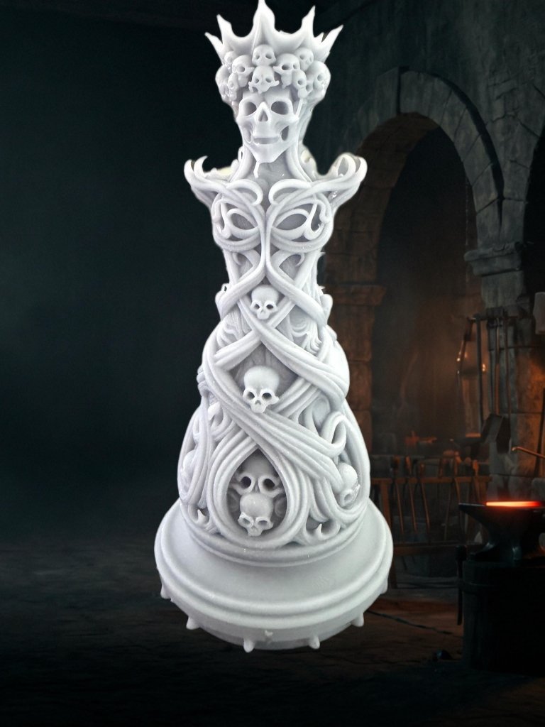 Gothic Skull Chess Set 3D Printed | 32 Piece Dark Fantasy Chess Pieces | DnD Necromancer Decor Gift | 29flo - Border3d