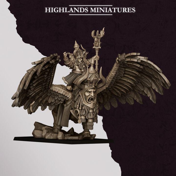 Great Sorcerer of Marduk on Lamassu Miniature | Sons of Marduk Centerpiece Hero 28mm 32mm 3D Printed DnD RPG | Highlands - Border3d