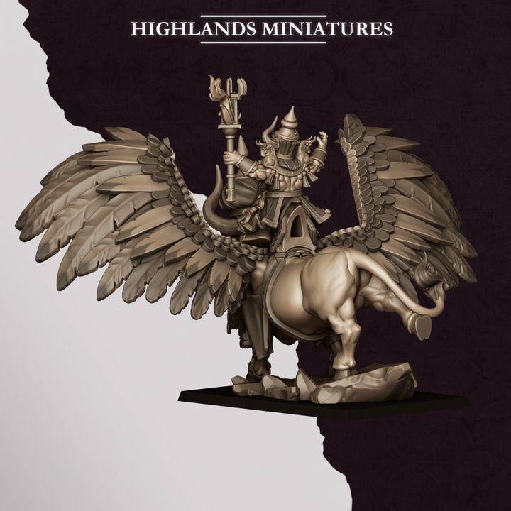 Great Sorcerer of Marduk on Lamassu Miniature | Sons of Marduk Centerpiece Hero 28mm 32mm 3D Printed DnD RPG | Highlands - Border3d