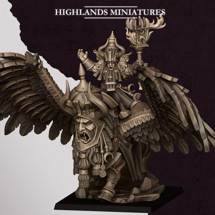 Great Sorcerer of Marduk on Lamassu Miniature | Sons of Marduk Centerpiece Hero 28mm 32mm 3D Printed DnD RPG | Highlands - Border3d
