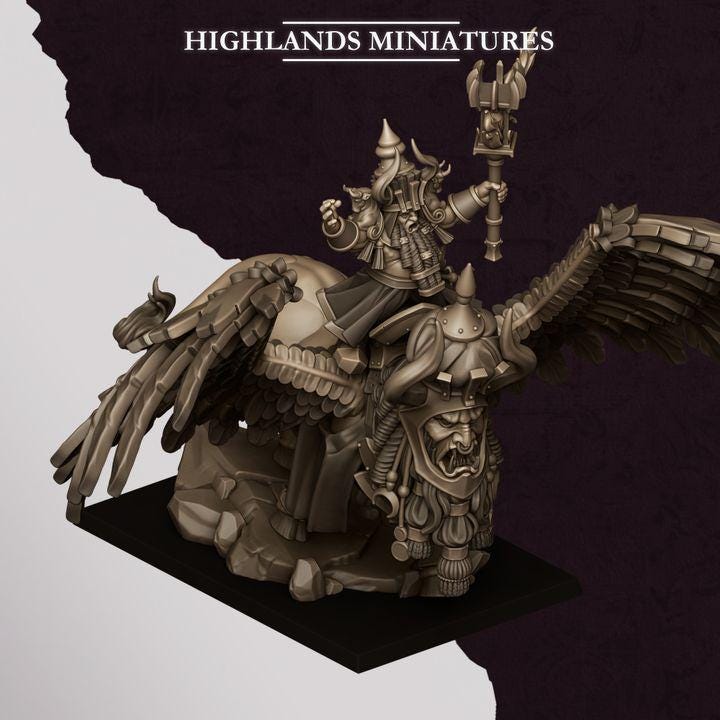 Great Sorcerer of Marduk on Lamassu Miniature | Sons of Marduk Centerpiece Hero 28mm 32mm 3D Printed DnD RPG | Highlands - Border3d