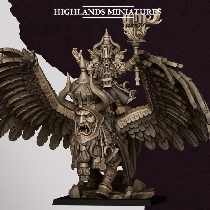 Great Sorcerer of Marduk on Lamassu Miniature | Sons of Marduk Centerpiece Hero 28mm 32mm 3D Printed DnD RPG | Highlands - Border3d