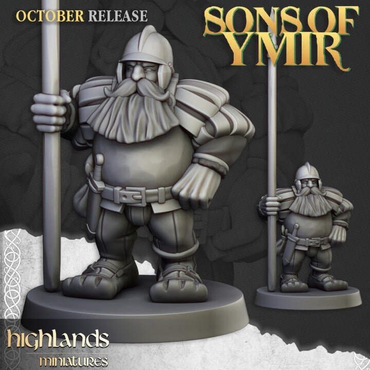 "Highlands Miniatures Dwarfs Pikeman Highland aesthetic details Border3D LLC"