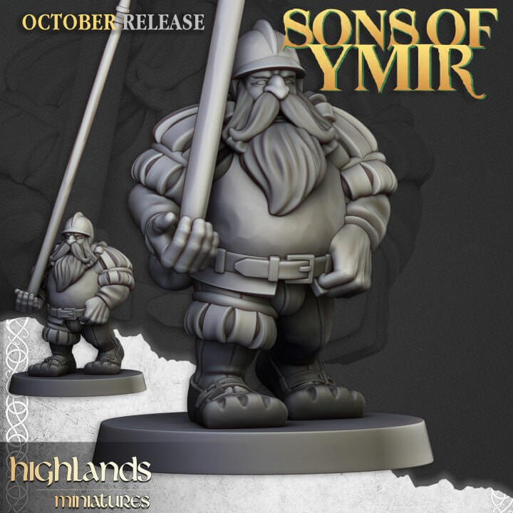 "Highlands Miniatures Dwarfs Pikeman weapon details close-up Border3D LLC"