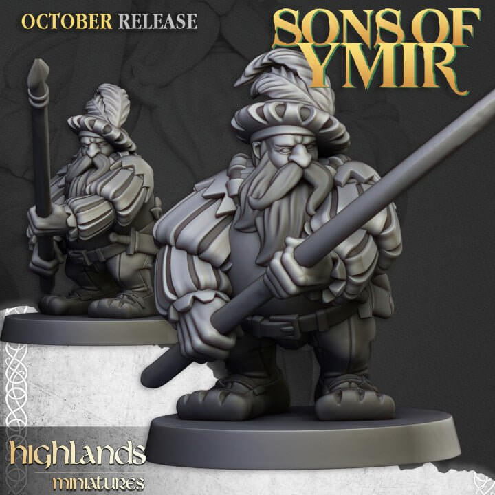 "Highlands Miniatures Dwarfs Pikeman dwarven army collection Border3D LLC"