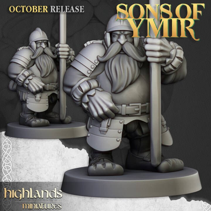 "Highlands Miniatures Dwarfs Pikeman full regiment display Border3D LLC"