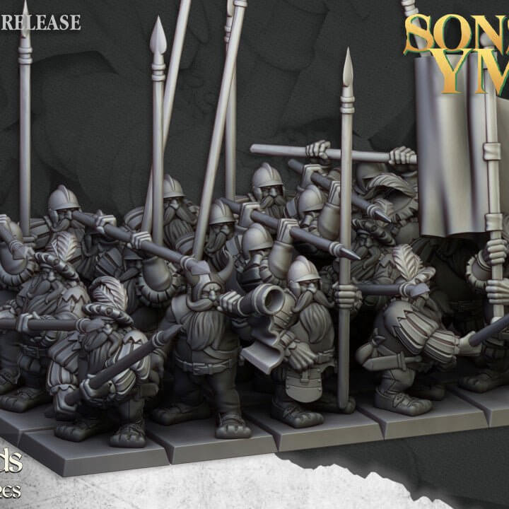 "Highlands Miniatures Dwarfs Pikeman pike formation display Border3D LLC"