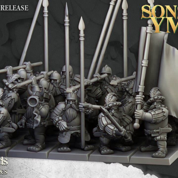 "Highlands Miniatures Dwarfs Pikeman battle formation miniatures Border3D LLC"