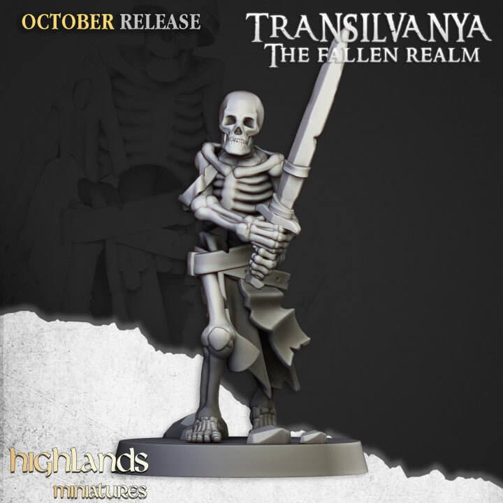 "Highlands Miniatures Skeleton Warriors weapon variety close-up Border3D LLC"
