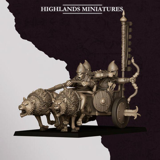 Hobgoblin Chariot Miniature | Sons of Marduk War Machine Wolf - Drawn 28mm 32mm 3D Printed DnD RPG Wargaming | Highlands Miniatures - Border3d