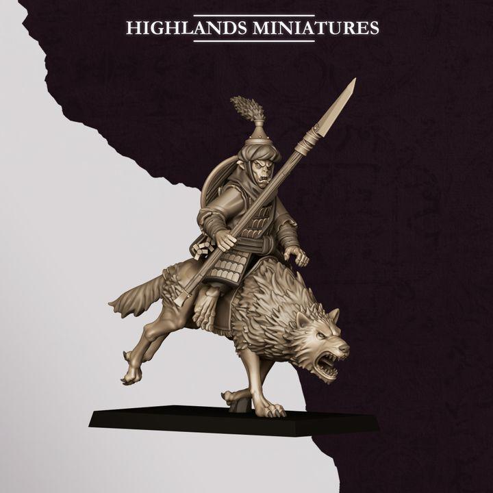 Hobgoblin Riders Wolf Cavalry Miniatures | Sons of Marduk Modular Hand Weapon Bow 28mm 32mm 3D Printed DnD RPG | Highlands - Border3d