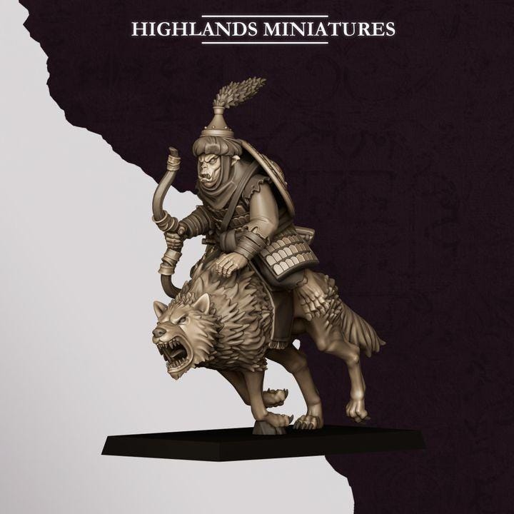 Hobgoblin Riders Wolf Cavalry Miniatures | Sons of Marduk Modular Hand Weapon Bow 28mm 32mm 3D Printed DnD RPG | Highlands - Border3d