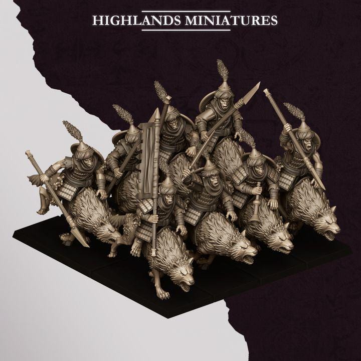 Hobgoblin Riders Wolf Cavalry Miniatures | Sons of Marduk Modular Hand Weapon Bow 28mm 32mm 3D Printed DnD RPG | Highlands - Border3d