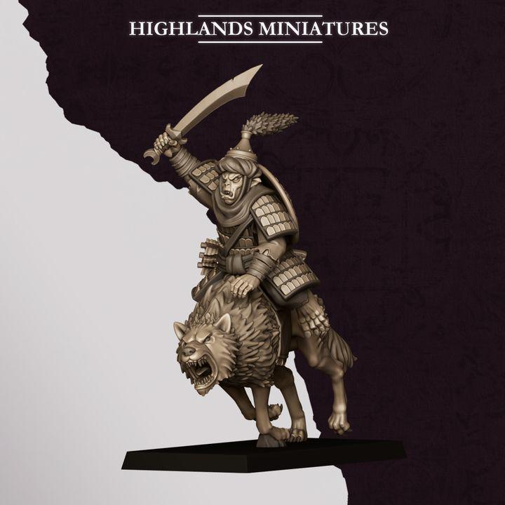 Hobgoblin Riders Wolf Cavalry Miniatures | Sons of Marduk Modular Hand Weapon Bow 28mm 32mm 3D Printed DnD RPG | Highlands - Border3d