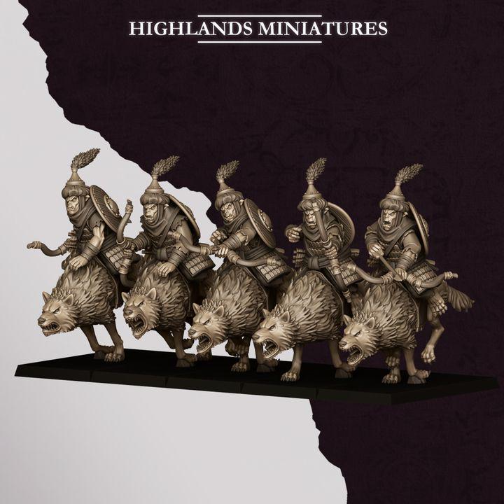 Hobgoblin Riders Wolf Cavalry Miniatures | Sons of Marduk Modular Hand Weapon Bow 28mm 32mm 3D Printed DnD RPG | Highlands - Border3d