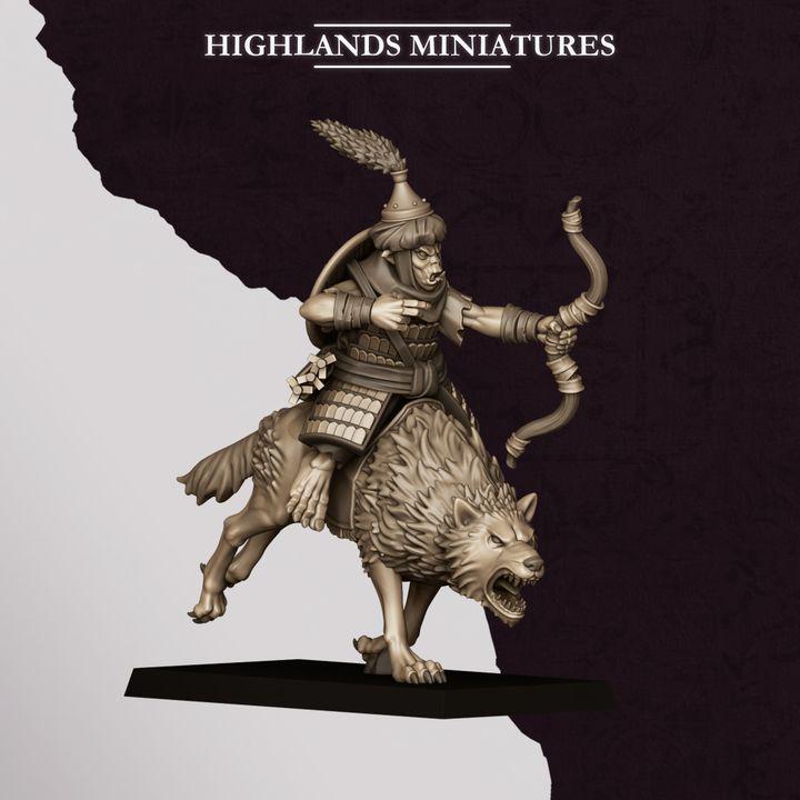Hobgoblin Riders Wolf Cavalry Miniatures | Sons of Marduk Modular Hand Weapon Bow 28mm 32mm 3D Printed DnD RPG | Highlands - Border3d