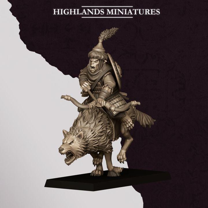 Hobgoblin Riders Wolf Cavalry Miniatures | Sons of Marduk Modular Hand Weapon Bow 28mm 32mm 3D Printed DnD RPG | Highlands - Border3d
