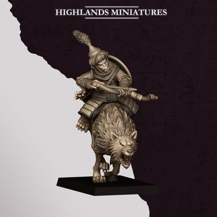 Hobgoblin Riders Wolf Cavalry Miniatures | Sons of Marduk Modular Hand Weapon Bow 28mm 32mm 3D Printed DnD RPG | Highlands - Border3d