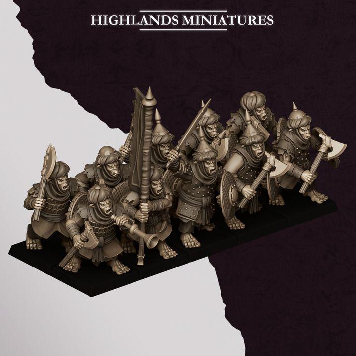 Hobgoblin Warriors Miniatures | Sons of Marduk Infantry Unit Hand Weapon Shield 28mm 32mm 3D Printed DnD RPG | Highlands Miniatures - Border3d