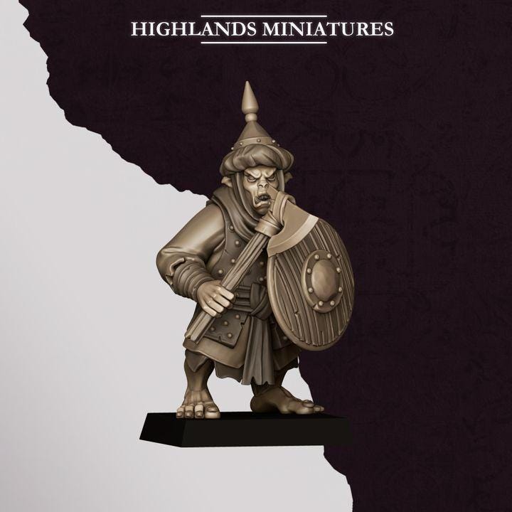 Hobgoblin Warriors Miniatures | Sons of Marduk Infantry Unit Hand Weapon Shield 28mm 32mm 3D Printed DnD RPG | Highlands Miniatures - Border3d
