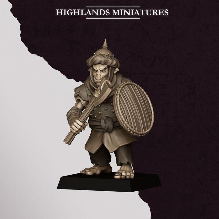 Hobgoblin Warriors Miniatures | Sons of Marduk Infantry Unit Hand Weapon Shield 28mm 32mm 3D Printed DnD RPG | Highlands Miniatures - Border3d