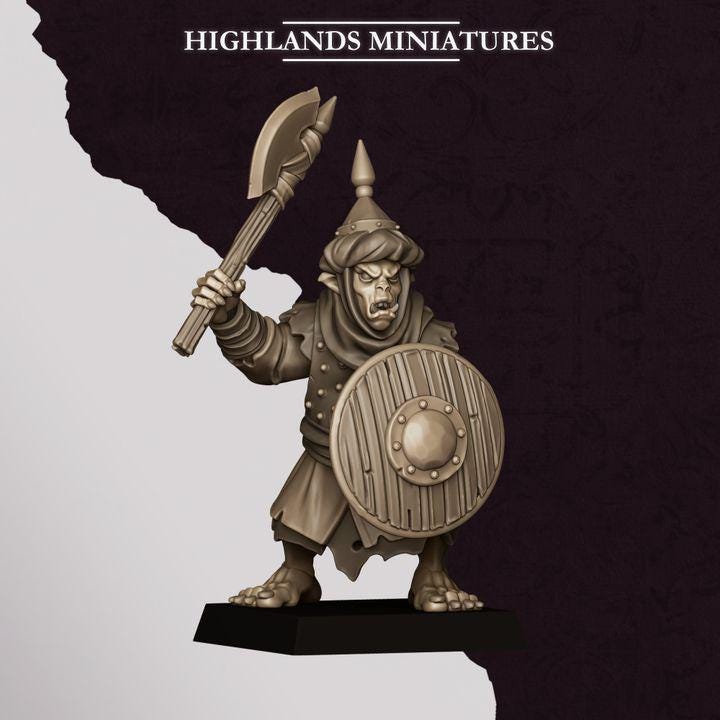 Hobgoblin Warriors Miniatures | Sons of Marduk Infantry Unit Hand Weapon Shield 28mm 32mm 3D Printed DnD RPG | Highlands Miniatures - Border3d