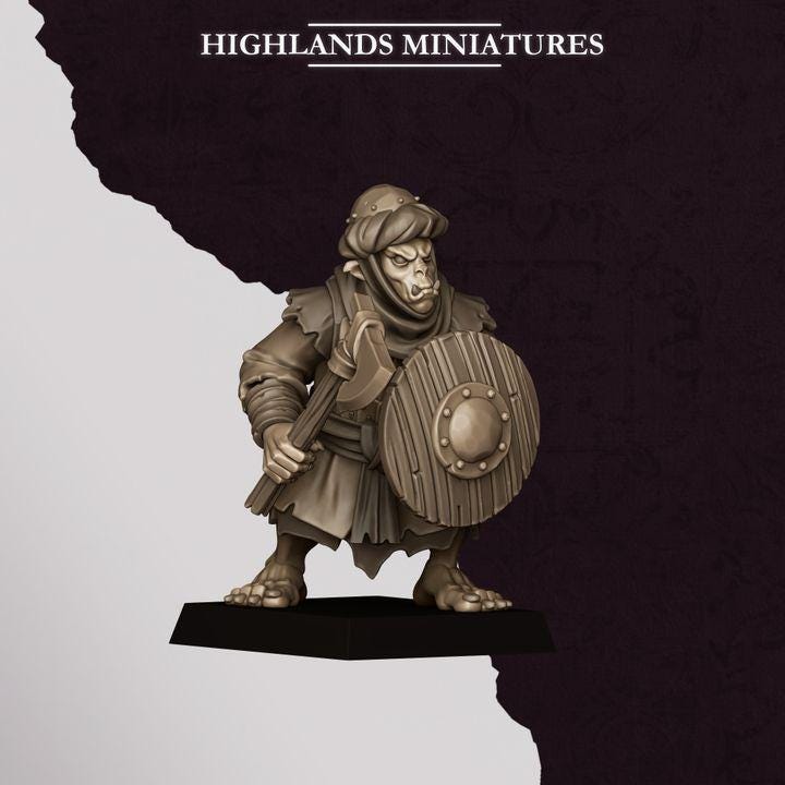 Hobgoblin Warriors Miniatures | Sons of Marduk Infantry Unit Hand Weapon Shield 28mm 32mm 3D Printed DnD RPG | Highlands Miniatures - Border3d