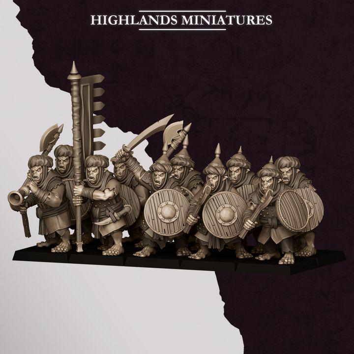 Hobgoblin Warriors Miniatures | Sons of Marduk Infantry Unit Hand Weapon Shield 28mm 32mm 3D Printed DnD RPG | Highlands Miniatures - Border3d