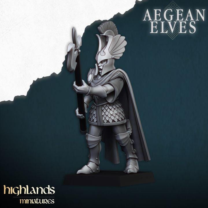 Mycenaean Guard Halberdier Miniatures | Aegean Elves Elite Infantry (28mm/32mm)