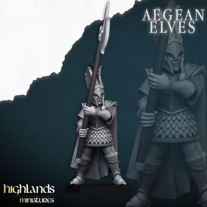 Mycenaean Guard Halberdier Miniatures | Aegean Elves Elite Infantry (28mm/32mm)
