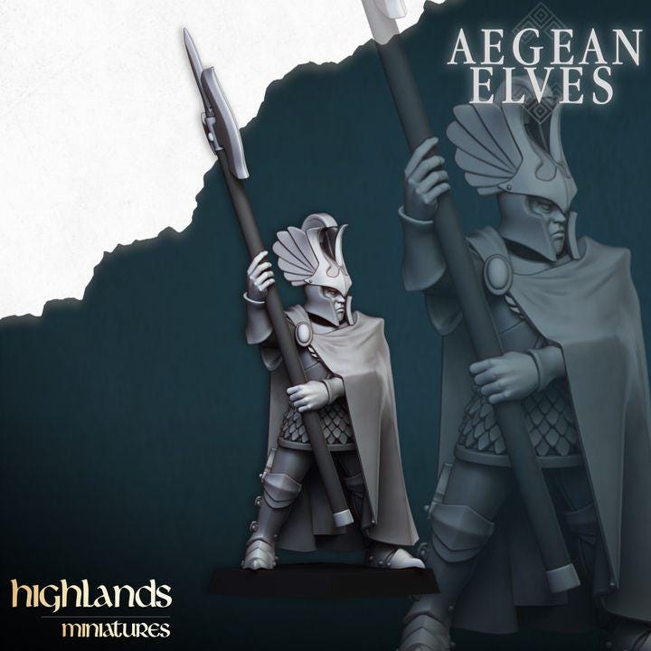 Mycenaean Guard Halberdier Miniatures | Aegean Elves Elite Infantry (28mm/32mm)