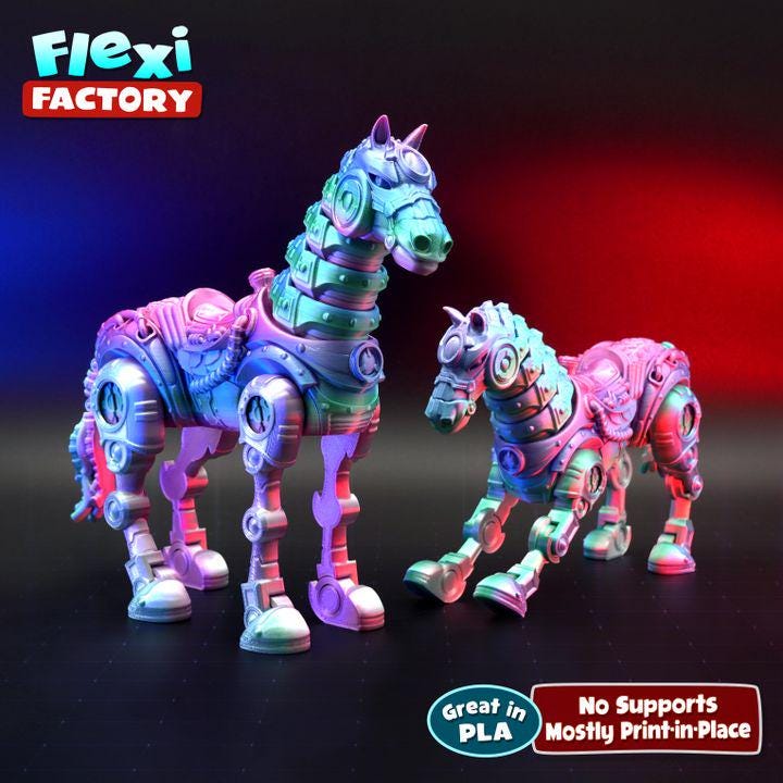 Flexi Factory Cyber Horse - Articulated Steampunk - Border3d