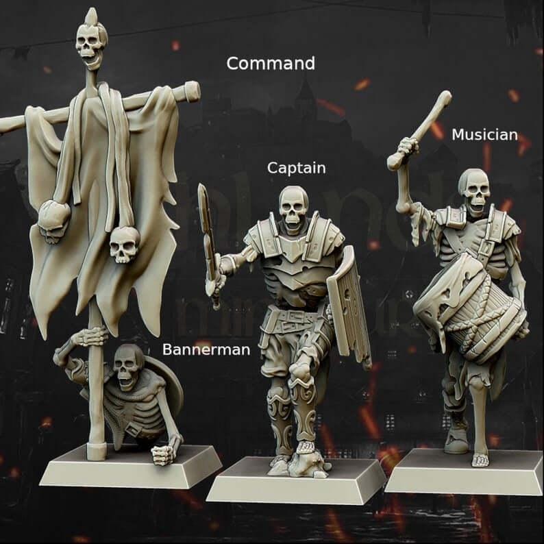 Highlands Miniatures Skeleton Spearmen Command Group - Border3d