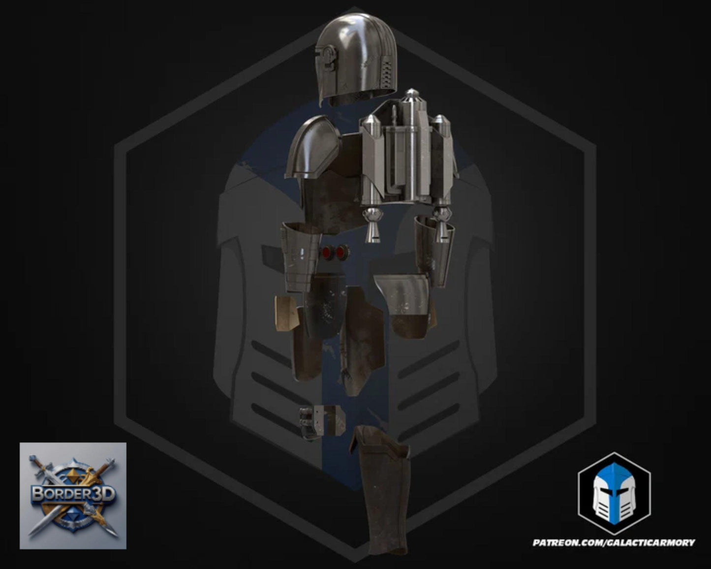 Wearable Bounty Hunter Armor Set | 3D Printed Cosplay Helmet, Body, Jetpack PLA+ Raw