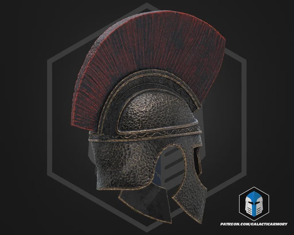 Odysseus Greek Warrior Helmet | Wearable Raw PLA 3D Printed Cosplay Helmet | Ancient Greek Mythology Armor Prop