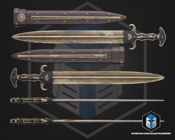 Odysseus Greek Warrior Prop Sword & Sheath | Raw PLA 3D Printed Cosplay Sword | Ancient Greek Mythology Prop